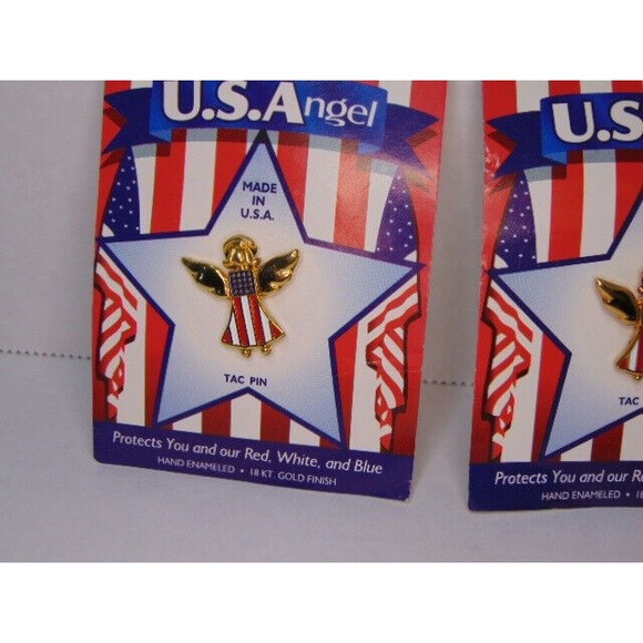 Pair of U.S. Angel Pin Lapel HatTac Pin 18 Kt Gold Finish Hand Enameled USAmade - Picture 3 of 6